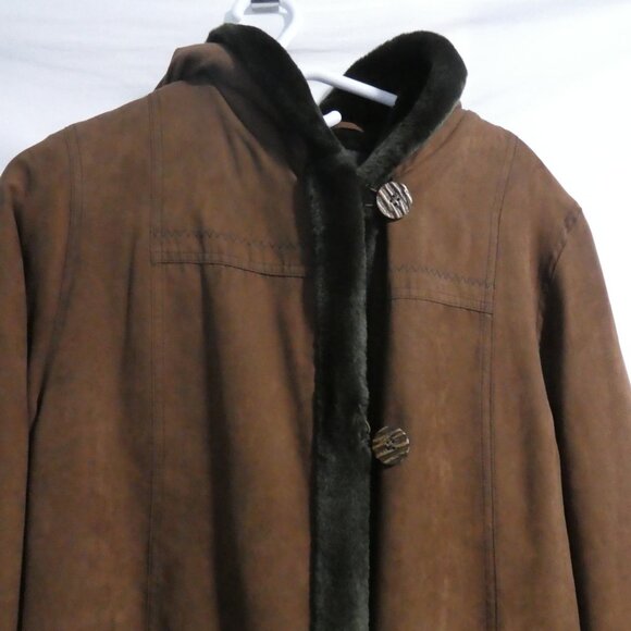 JONES NEW YORK | medium | Long Brown Button-Up Closure Hooded Coat - Picture 5 of 16